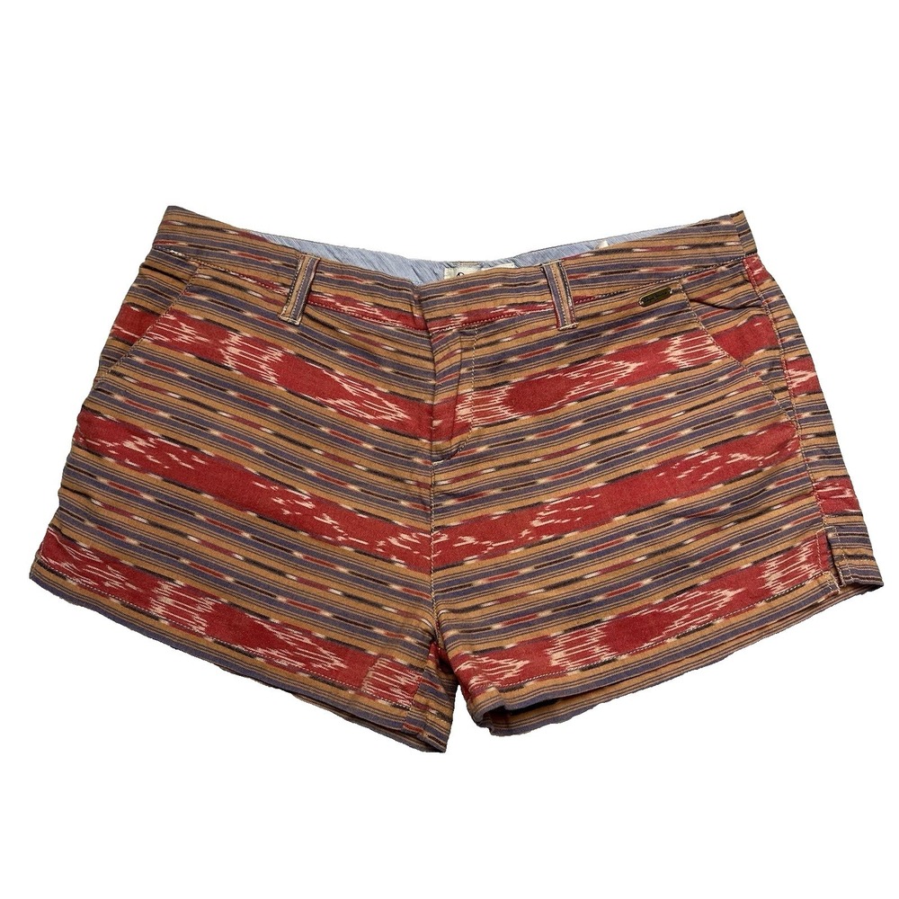 Pepe Jeans London Women Red Southwest Print Denim Micro Shorts Hot Pants Size L